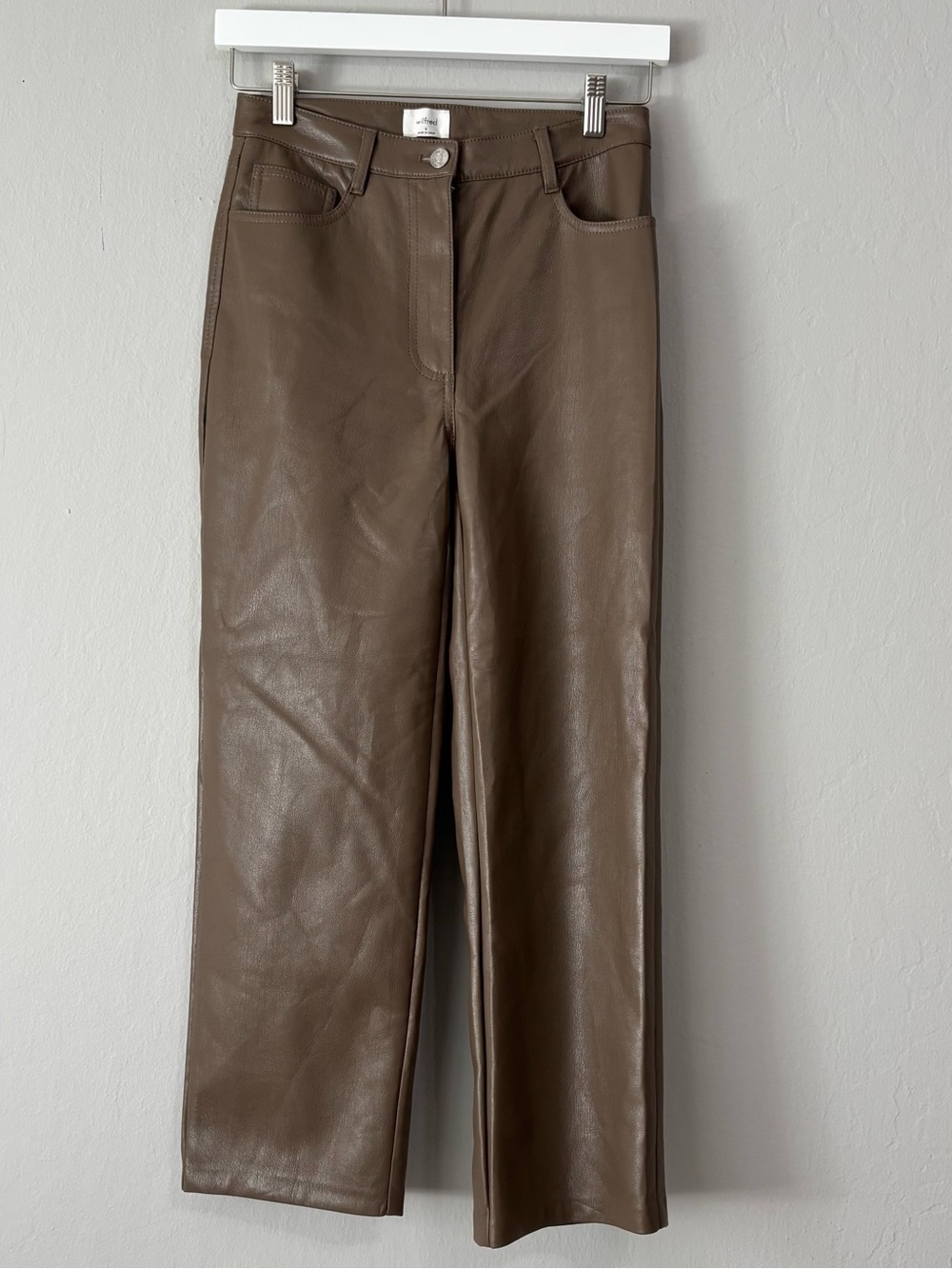 NWOT Aritzia Wilfred Dark Tan Brown Faux Leather Straight Leg Pants